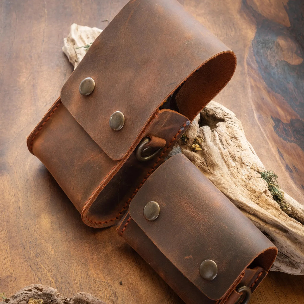 Handgemachte Leder Camping Tasche - Rustikaler Gewürzorganizer mit Gläsern