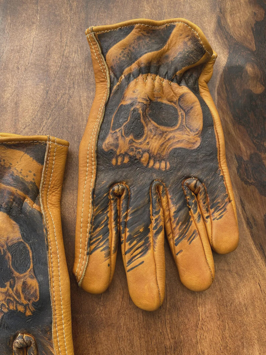 Handgefertigte Leder Motorrad Handschuhe Skull Inferno Shadow Biker Handschuhe