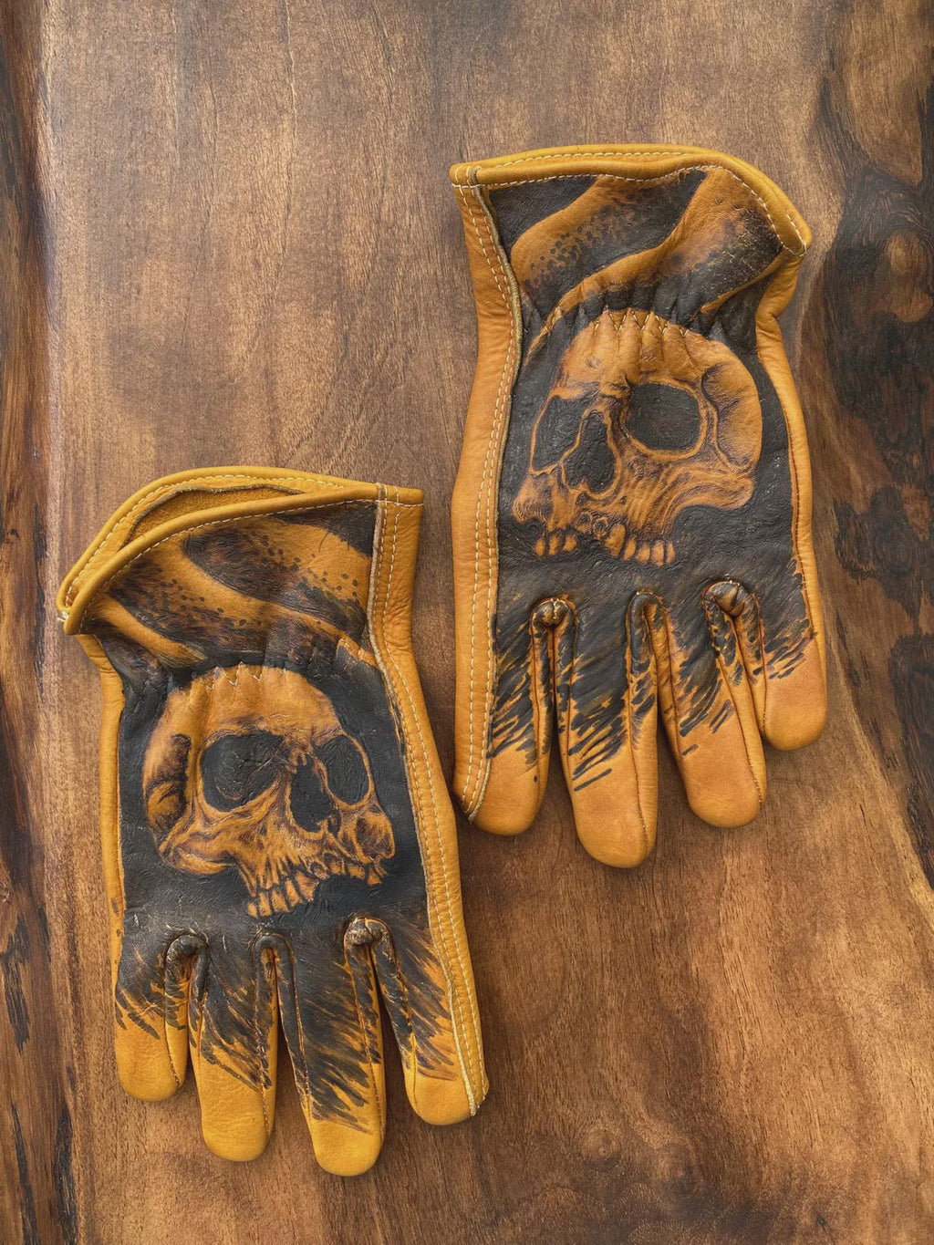 Handgefertigte Leder Motorrad Handschuhe Skull Inferno Shadow Biker Handschuhe