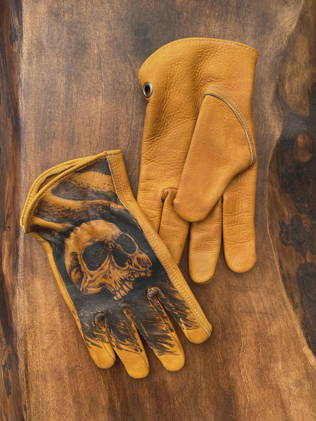 Handgefertigte Leder Motorrad Handschuhe Skull Inferno Shadow Biker Handschuhe