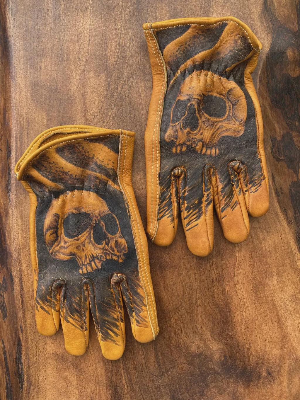 Handgefertigte Leder Motorrad Handschuhe Skull Inferno Shadow Biker Handschuhe