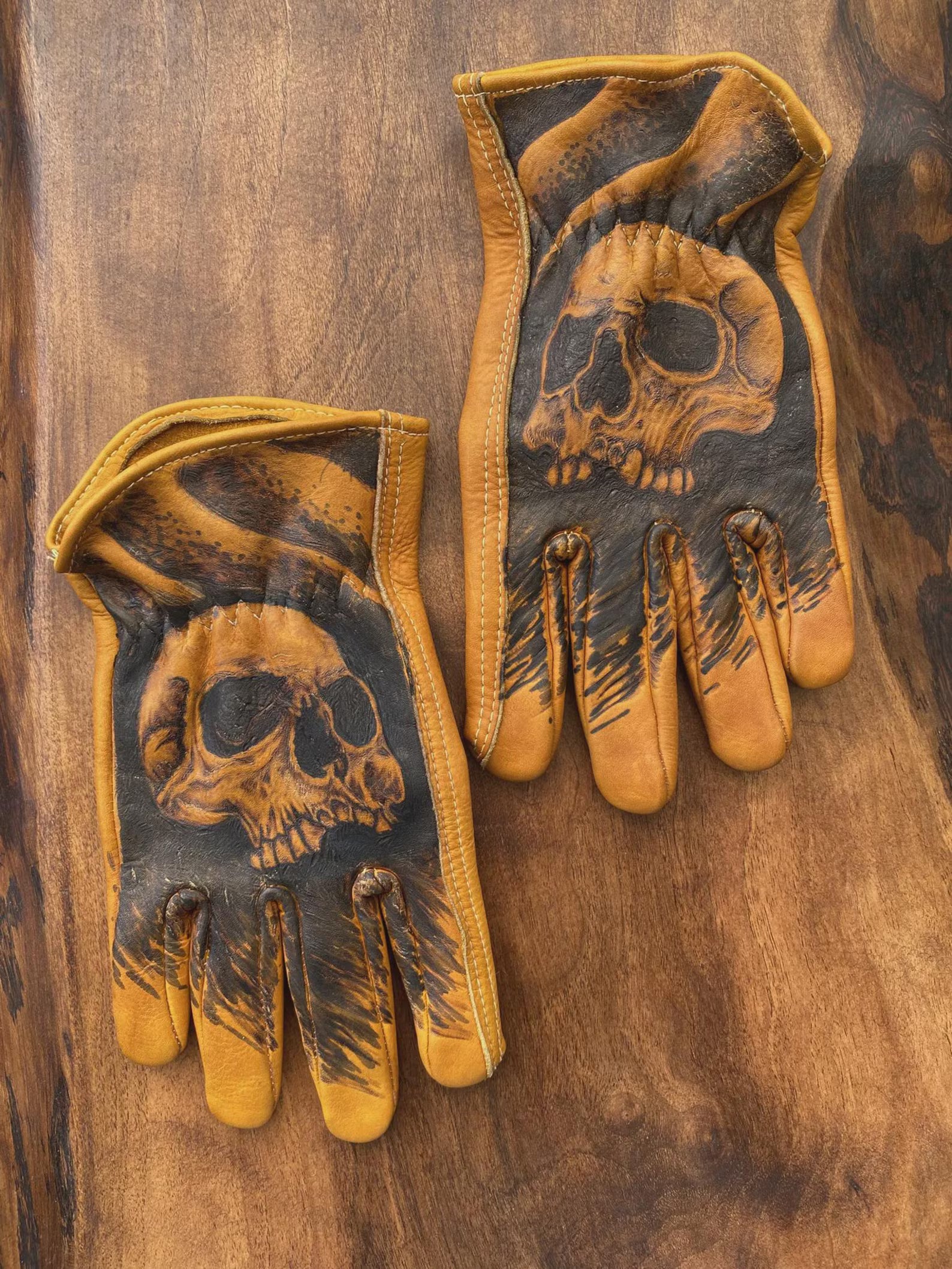 Handgefertigte Leder Motorrad Handschuhe Skull Inferno Shadow Biker Handschuhe