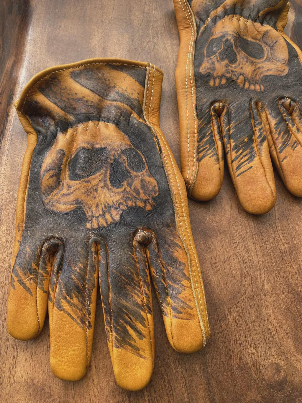 Handgefertigte Leder Motorrad Handschuhe Skull Inferno Shadow Biker Handschuhe