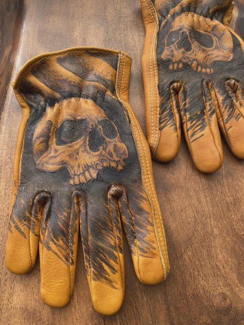 Handgefertigte Leder Motorrad Handschuhe Skull Inferno Shadow Biker Handschuhe