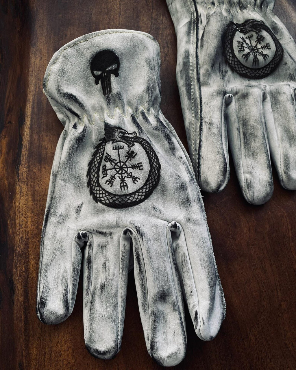 Viking Skull Motorradhandschuhe, handgefertigte Leder Bikerhandschuhe
